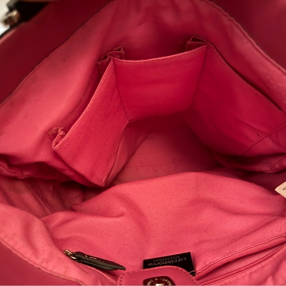 Liz Claiborne Black Leather Tote with Pink “C” Monogram, Initial Accent - Picture 7 of 7